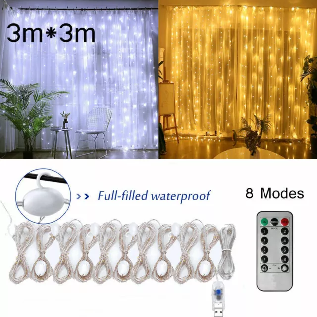 Hanging LED Curtain Wall String Lights USB Waterproof Twinkle 8Modes w/Remote 5v