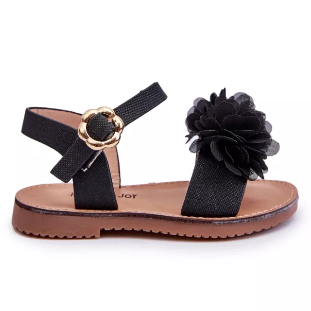 FR1 Sandali per bambini alla moda con fiori poli neri nero