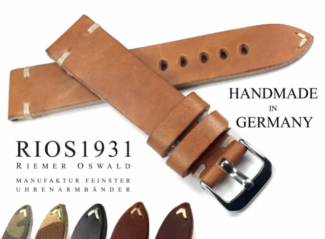 Uhrband 22mm RIOS1931 Vintage Retro Look Leder BAND Strap handmade Germany 22/18