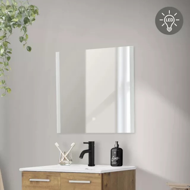 Miroir mural lumineux LED blanc avec commande tactile de salle de bain 60x60 cm