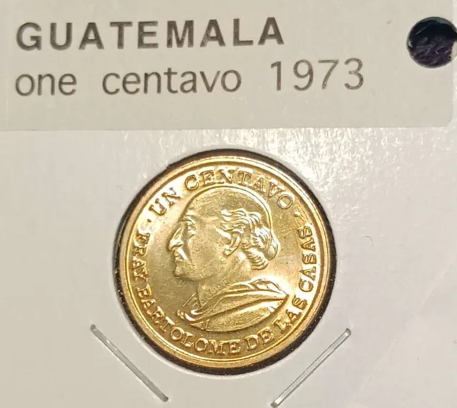 1973 Guatemala One Centavo Brass Coin Coat of Arms BU-may have mild spotting