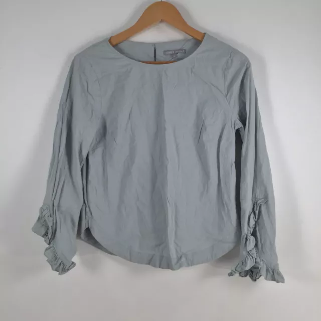 Oliver Bonas womens blouse top size 8 blue long sleeve round neck cotton 028227