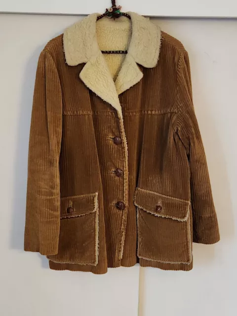 Vintage 70s Corduroy Faux Shearling Jacket Button Front Betty Rose Sz XL