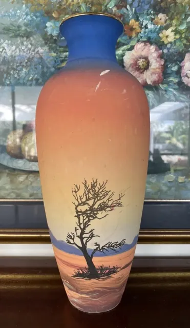 Large Rare Signed Hand Painted Pottery Vase