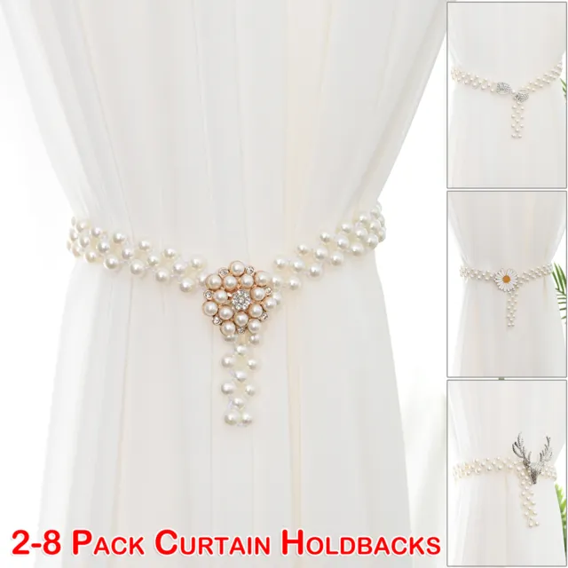 2-8Pcs Window Curtain Tieback Drape Pearl Rope Holdbacks Ornament Living Room