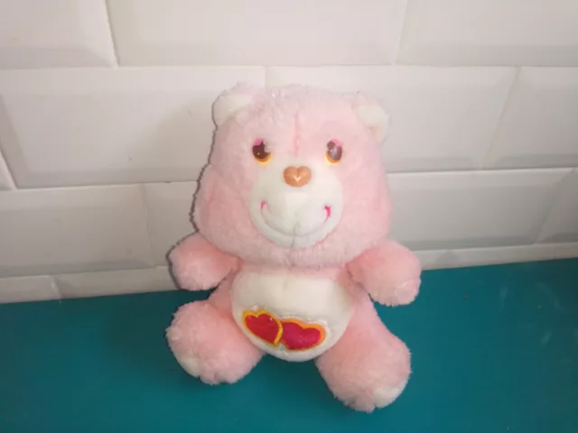 1712232 Peluche doudou ancien vintage bisounours rose coeur 17cm