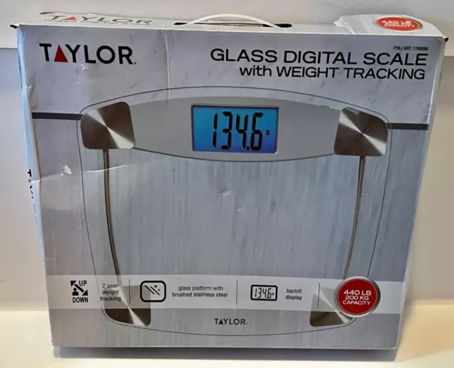 Taylor Glass Digital Scale  with WEIGHT TRACKING 440 LB CAPACITY  . NEW