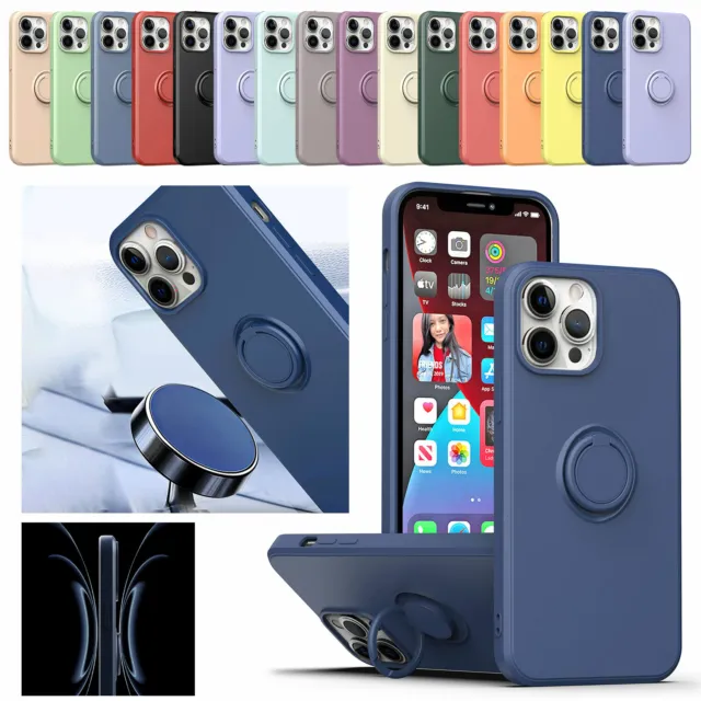Fr iPhone 15 14 13 12 11 Pro Max Soft Rubber Magnetic Ring Stand Slim Case Cover