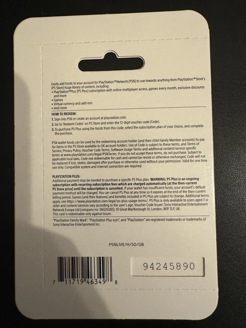 £50 UK PlayStation PSN Card GBP Wallet Top Up | Pounds PSN Store PS4 PS5 2