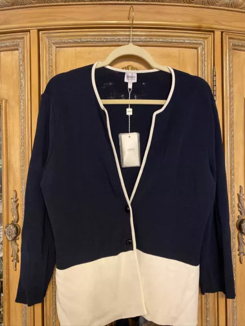 Armani Collezioni Womens Size 12 NWT! Classic NavyBlue/White Cardigan!