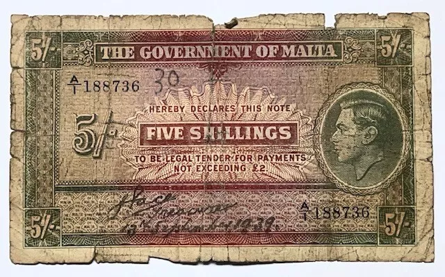 Government of MALTA - 10 Shillings 1939 - Pick 12 - Rough But CHEAP!