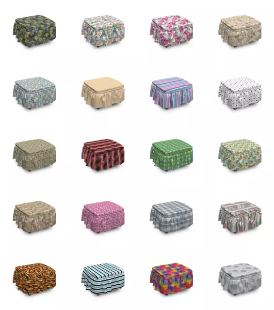 Ambesonne Abstract Colorful Ottoman Cover 2 Piece Slipcover Set and Ruffle Skirt