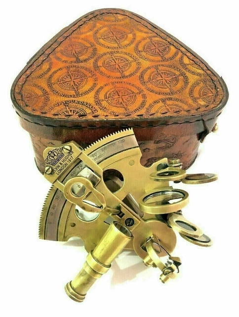 Antique Marine Brass Nautical Sextant with Leather Box Vintage Astrolabe sextant