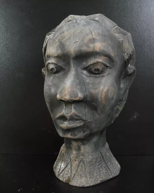 Art africain tête de femme noire ébène Afrique Sénégal Côte d'Ivoire baoulé 3kg