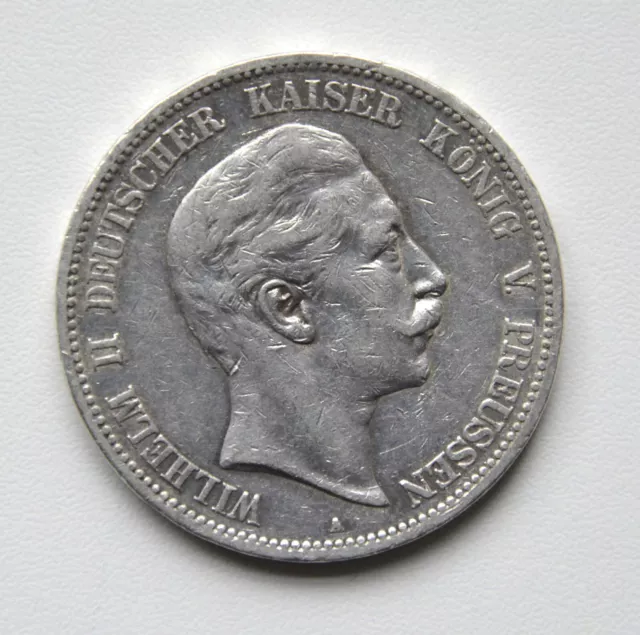 Wilhelm II Deutscher Kaiser König v.Preussen, 5 Mark, 1907 A, Silbermünze