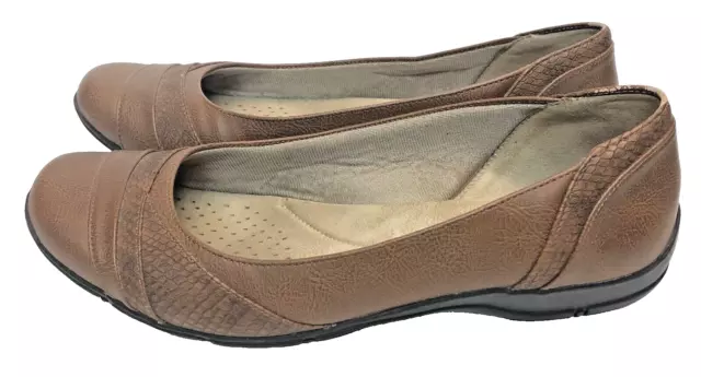 LifeStride Shoes Womens 8.5 M Dig Casual Brown Slip On Ballet Flats Faux Leather