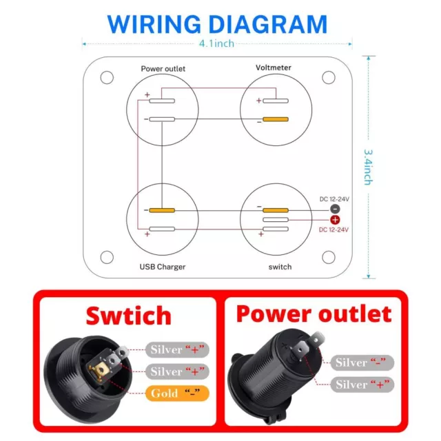 4 Gang LED 12V-24V Schaltpanel Für Auto Boot Schalter Schalttafel Voltmeter USB 2