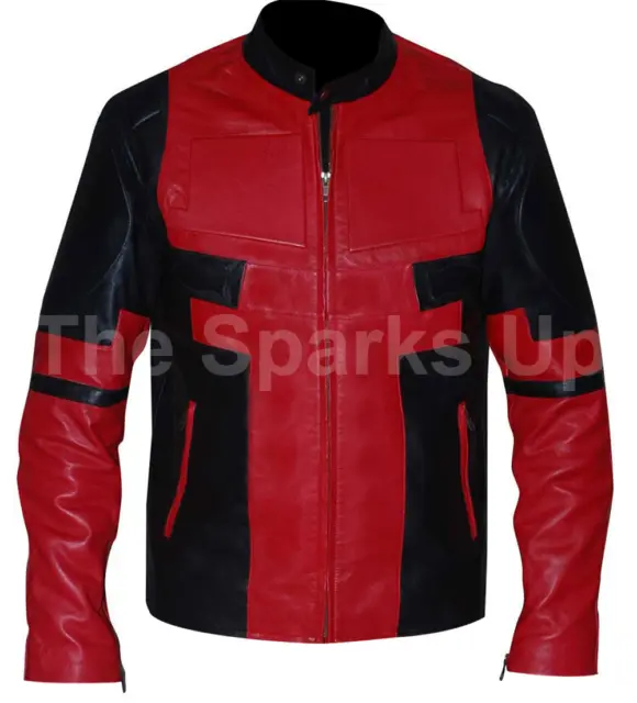 New Deadpool Ryan Reynolds Casual Style Costume Biker Genuine Leather Jacket