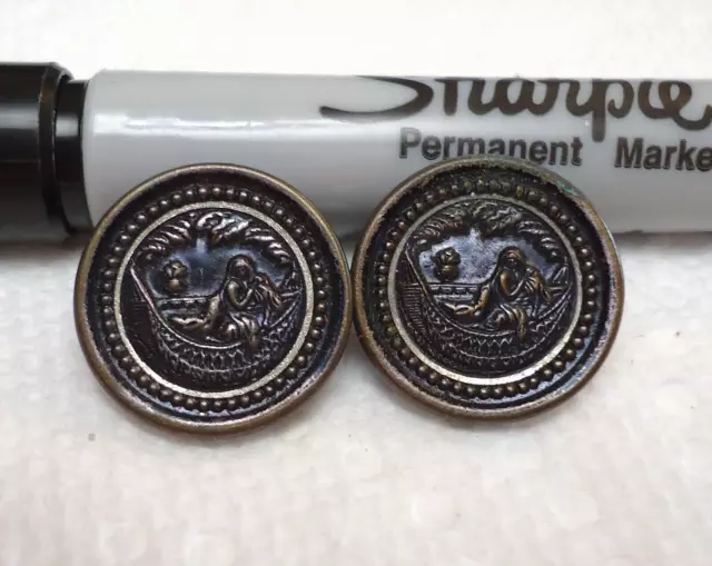 Lot of 2 Antique Metal Picture Button CLEOPATRA