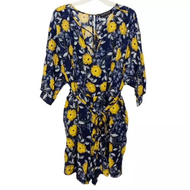 Eloquii Women's Floral Pattern Kimono Sleeve Romper Blue & Yellow Size 22