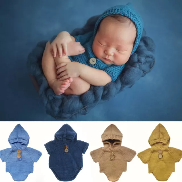 Newborn Baby Girl Boy Romper Crochet  Hat Clothes Outfit Photography Photo Props