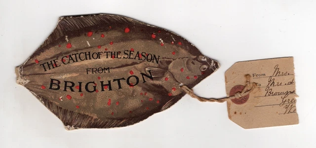 Cardboard fish-shaped Brighton, UK, Luggage Tag 1950s