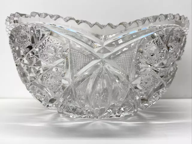 American Brilliant Period ABP Cut Glass Sawtooth Hobstar Square Bowl 8x8x4 EXC