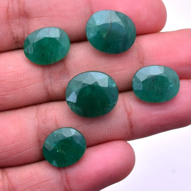5 Pcs Natural Emerald 13.69mm-16.19mm Oval Faceted Cut Stunning Loose Gemstones