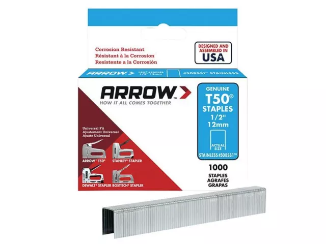 Arrow - T50 Heftklammern Edelstahl 508SS 12mm (1/2 Zoll) Box 1000