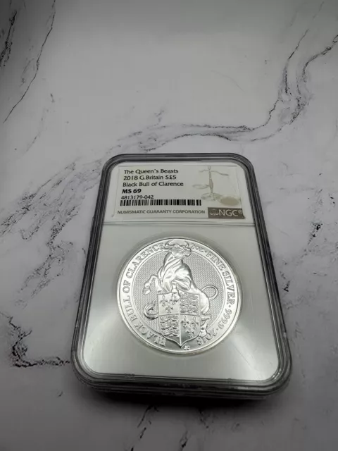 2018 GREAT BRITAIN 5P QUEENS BEASTS BLACK BULL 2oz SILVER NGC MS69 3