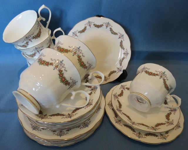 VINTAGE ROYAL WESSEX SPRING GARLAND FINE BONE CHINA TEA SET 6x