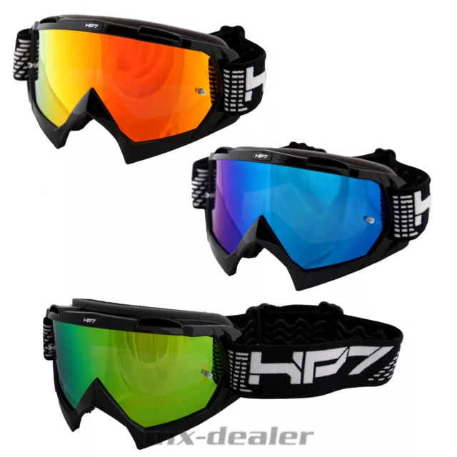 HP7 motocross Enduro Brille schwarz verspiegelt + Klarglas Crossbrille MTB Quad