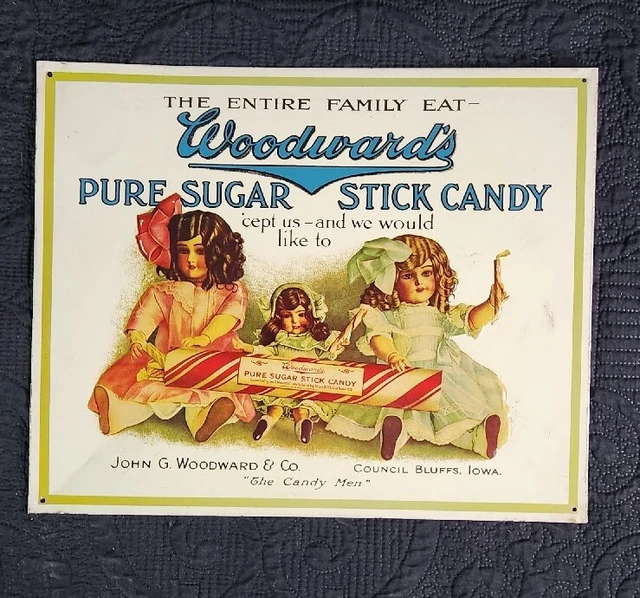 12" X 15" WOODWARD'S PURE SUGAR STICK CANDY Metal Advertising Sign Man Cave