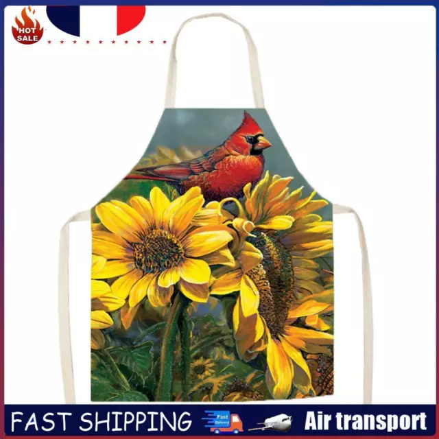 Sunflower Parrot Print Kitchen Linen Apron Dress Cooking Bibs (82x68cm) FR