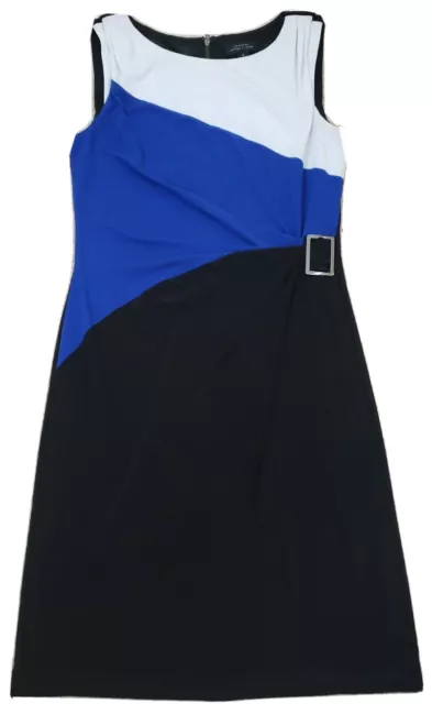 Tahari ASL ~Woman Size 6~ Black/Blue Colorblock Sleeveless Sheath Dress Stretch.