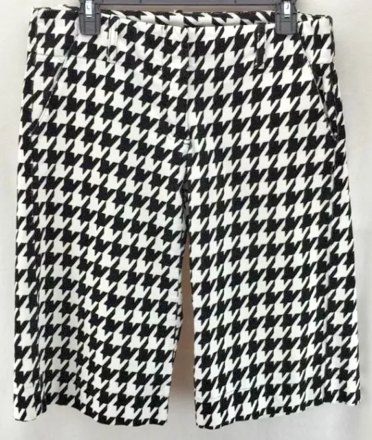 Lija Golf Tennis Bermuda Shorts Womens Size 10 Black White Houndstooth Corduroy