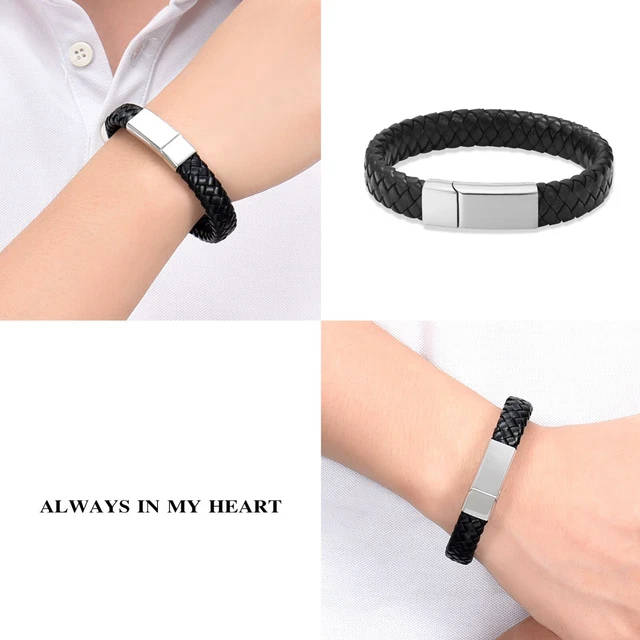 Mens Urn Cremation Leather Bracelet-Ashes Holder Memorial Urn Jewellery Keepsake 3