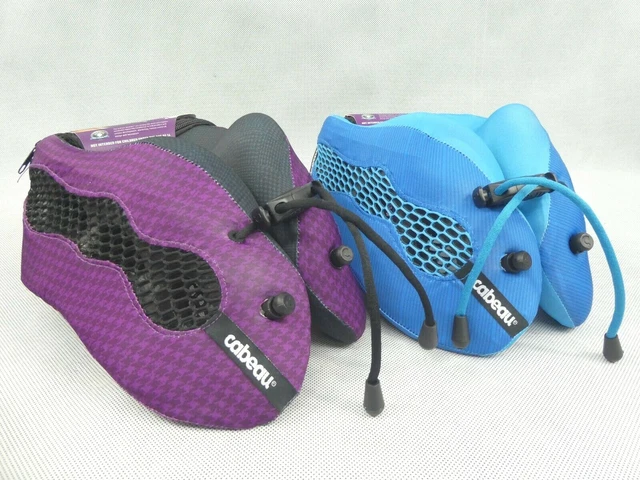 2 X CABEAU Evolution Memory Foam Neck Pillows Blue Purple Travel