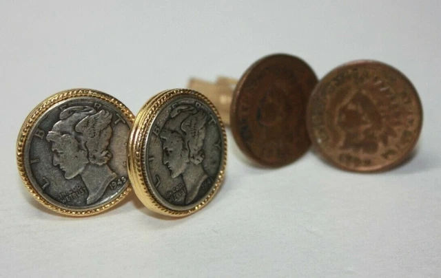 Mercury Dime Cufflinks & Indian Head Cent Cufflinks [031GRA]
