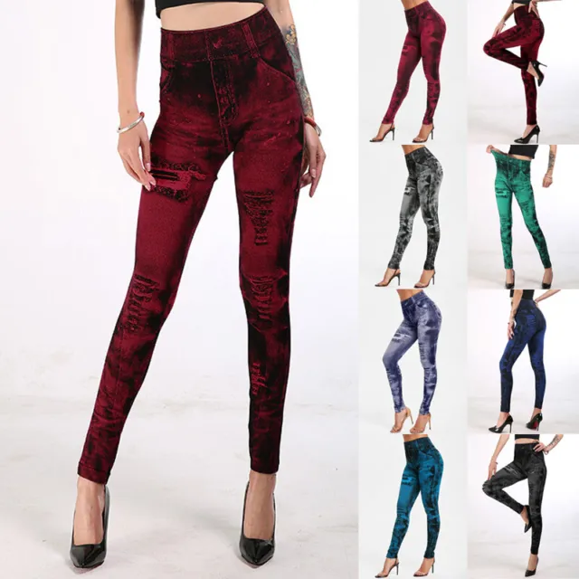 #Ladies Womens Stretchy Denim Look Skinny Jeggings Leggings Plus Size·8-20 UK