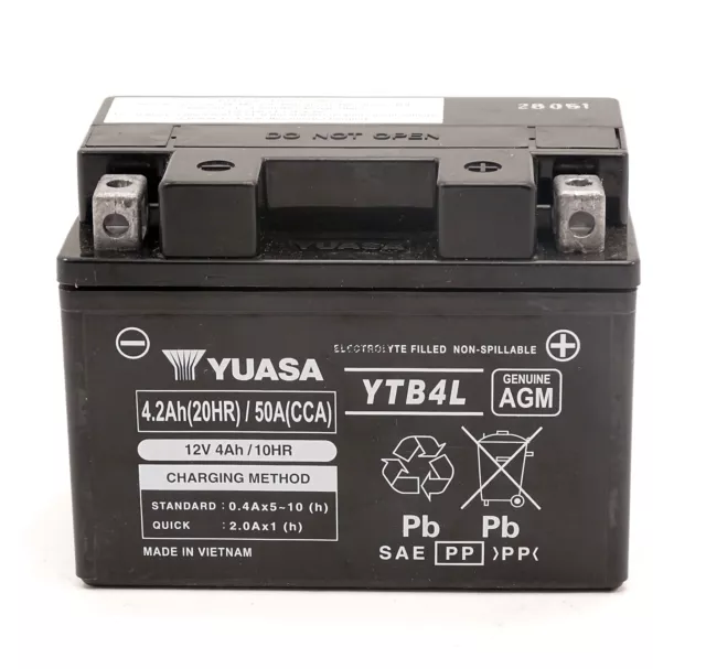Yuasa YTB4L / YB4L-B AGM Scooter Batterie 12V 4AH - Prêt à Poser (CB4L-B FB4L-B)