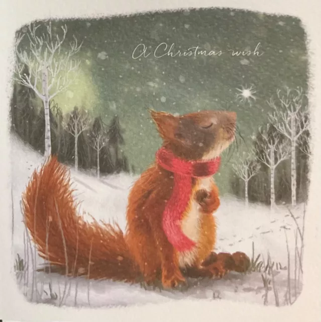 CHARITY MINI CHRISTMAS CARD ~ CUTE SQUIRREL WISHING ON A STAR ~ SINGLE 4.5inch