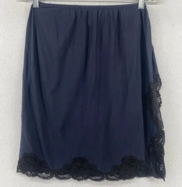 WONDER MAID Underskirt S Fine Lingerie Half Slip Lace Trim Cotton Blue Black Vtg