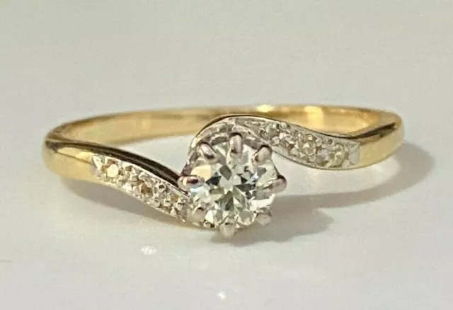 18K Solid Gold & 0.30CT Diamond Swirl Engagement Ring Size M 1/2 - 6 1/4