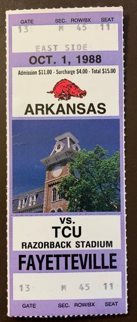 Arkansas Razorbacks 10/1/1988 ORIGINAL college football ticket vs TCU