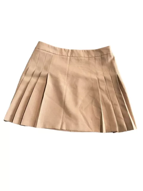 ASOS Mini Skirt Pleated Womens Size 8 length 15 inch Beige Side Zip Button