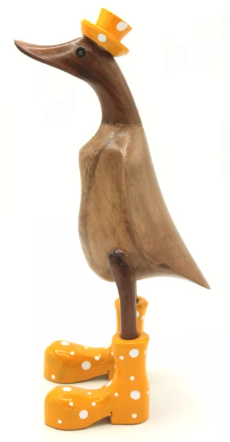 Ente aus Holz 27 cm mit Stiefeln und Hut in gelb Deko Laufente
