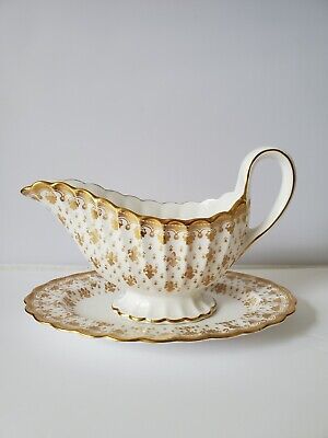 Spode 'FLEUR DE LYS GOLD'  #Y.8063 GRAVY BOAT with STAND /  UNDER PLATE