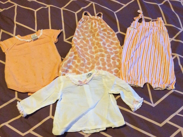 Charanga and River Island 0-3 months Peach girls clothing bundle playsuits, top
