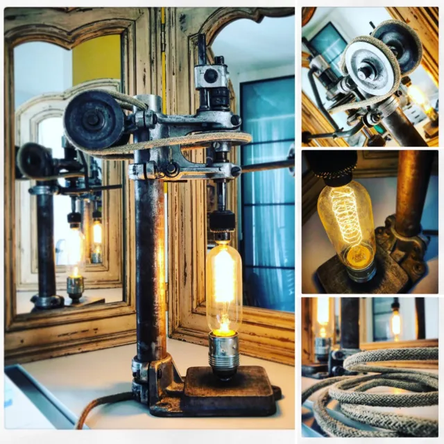 Lampe Style Industriel Sur Outil Ancien Ampoule Edison Objet Unique